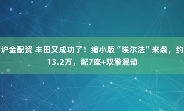 沪金配资 丰田又成功了！缩小版“埃尔法”来袭，约13.2万，配7座+双擎混动
